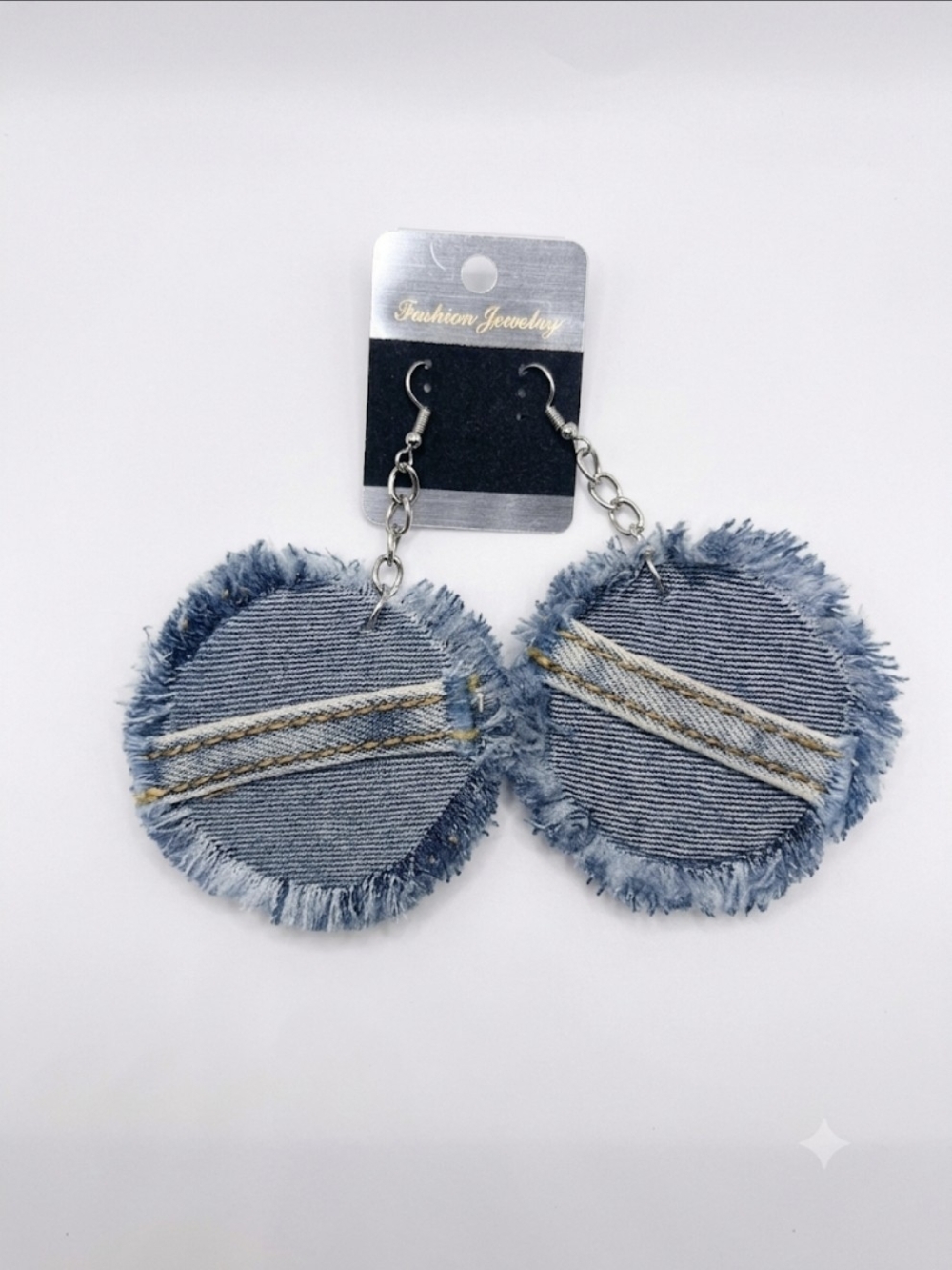 Denim Fringe Round Drop Earrings